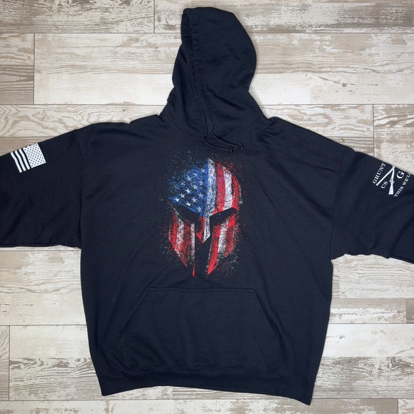 Vintage Grunt Style Hoodie Mens 2XL Black Fleece Lined American Spartan Graphic - Picture 7 of 12